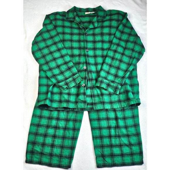 Vtg L.L. Bean Mens Plaid Flannel Pajama Set XL Green Check Cotton Sleepwear - Picture 2 of 12